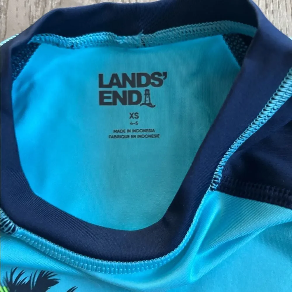 Lands end Kids Swim Shirt with Palm Tree Design - Blue
